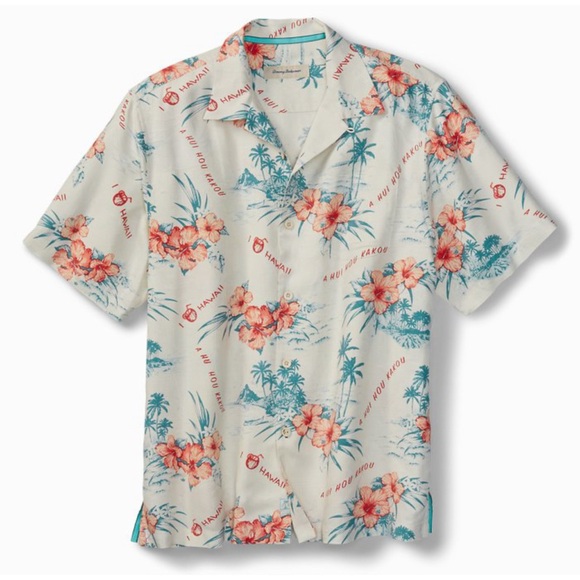 Tommy Bahama‎ Hibiscus Scenic Camp Shirt Medium 100% Silk A Hui Hou Kakou NWT - Picture 1 of 6